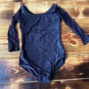 Black leotard with mesh long sleeves